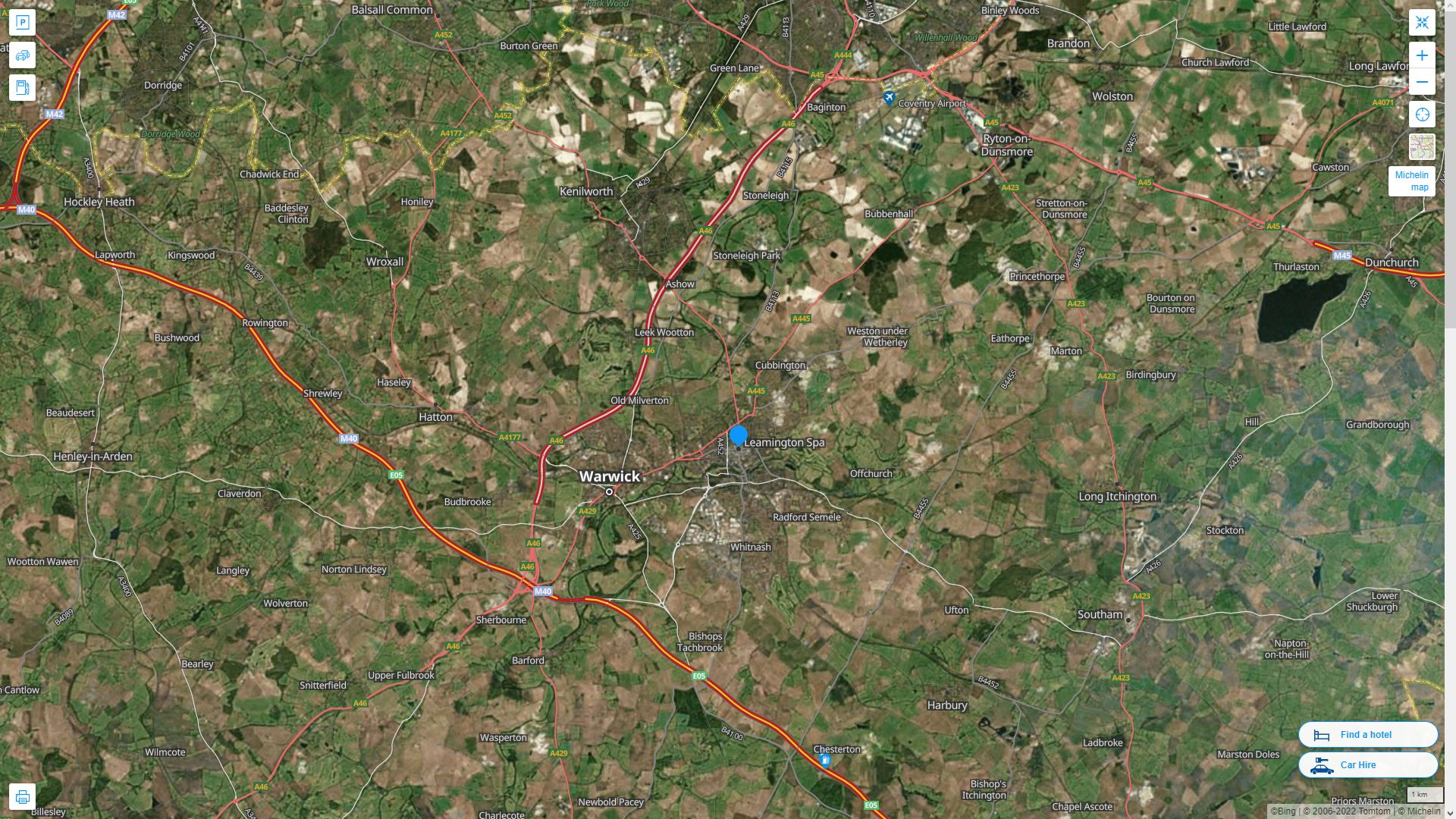 Royal Leamington Spa Highway and Road Map with Satellite View